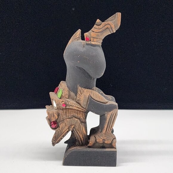 Vintage Hand Carved Wooden Dragon Figure With Colorful Gem Eyes & Accents Boho - Picture 1 of 10